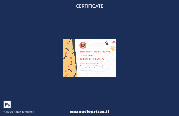 modello di certificato di nascita del cane USA in stile verificato